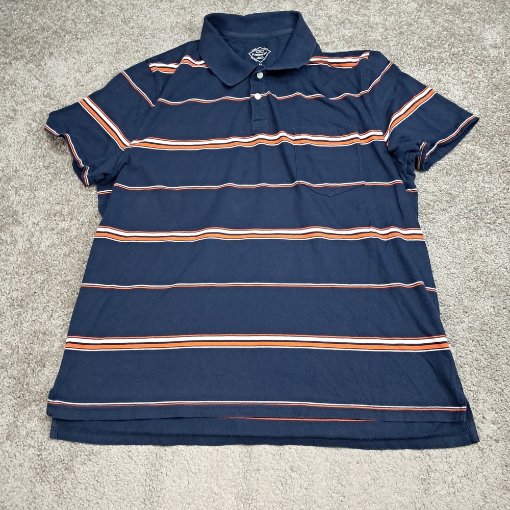 St Johns Bay Mens XL Navy Blue Orange Striped Short Sleeve Cotton Polo Shirt